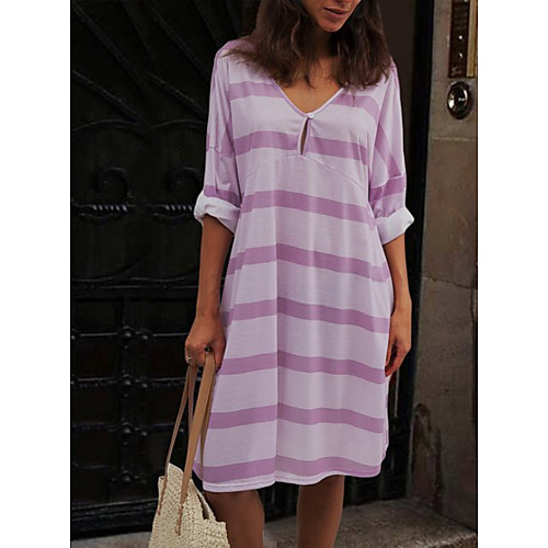 

Women's A-Line Dress Knee Length Dress - 3/4 Length Sleeve Striped Summer Work 2020 Purple Yellow Green Light Blue S M L XL XXL XXXL XXXXL XXXXXL