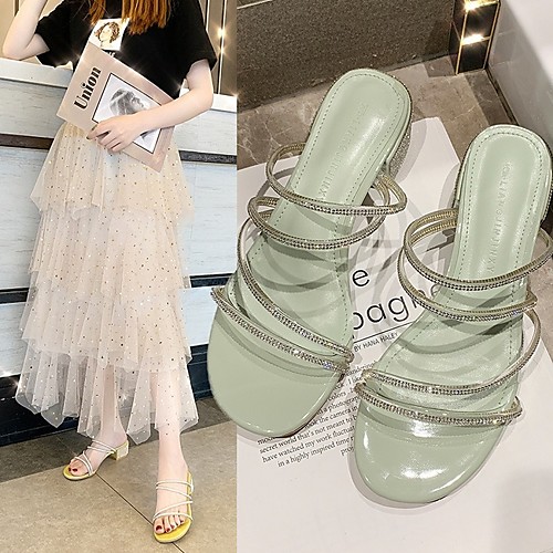 

Women's Slippers & Flip-Flops Summer Low Heel Open Toe Daily PU Yellow / Green / Beige