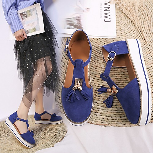 

Women's Sandals Wedge Sandals Flat Sandal Heel Sandals Summer Flat Heel Round Toe Daily Suede Black / Pink / Blue