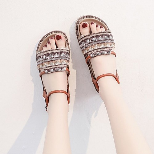 

Women's Sandals Flat Sandal Summer Flat Heel Open Toe Daily Canvas Black / Brown