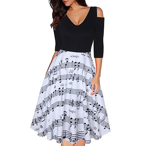 

Women's A Line Dress Knee Length Dress Black Half Sleeve Geometric Summer V Neck Casual 2021 S M L XL XXL 3XL 4XL