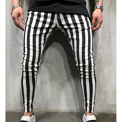 

Men's Basic Slim Chinos Pants - Striped Plaid / Checkered Drawstring White Black US32 / UK32 / EU40 / US34 / UK34 / EU42 / US36 / UK36 / EU44