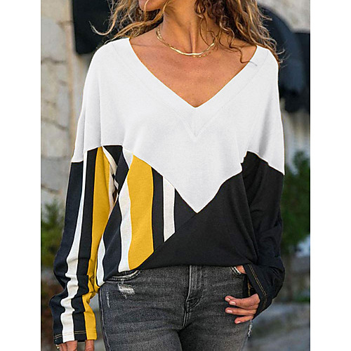 

Women's Color Block Loose T-shirt Daily Going out V Neck White / Blue / Purple / Red / Yellow