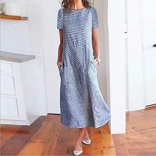 

Women's Sheath Dress Maxi long Dress - Short Sleeves Solid Color Summer Elegant 2020 Blue Red Khaki Green S M L XL XXL XXXL