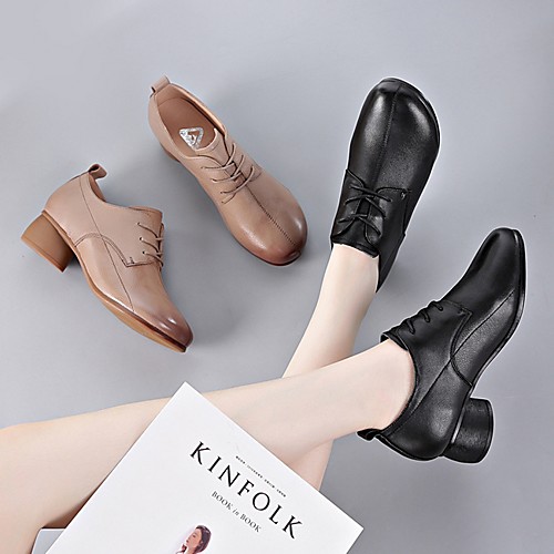 

Women's Oxfords Summer Cuban Heel Square Toe Daily PU Black / Khaki