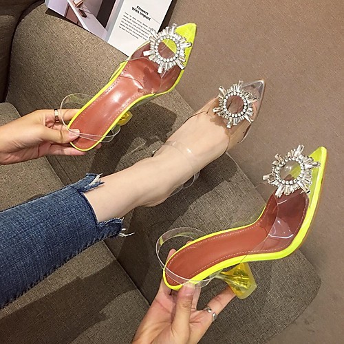 

Women's Slippers & Flip-Flops Summer Stiletto Heel Pointed Toe Daily PU Yellow / Silver