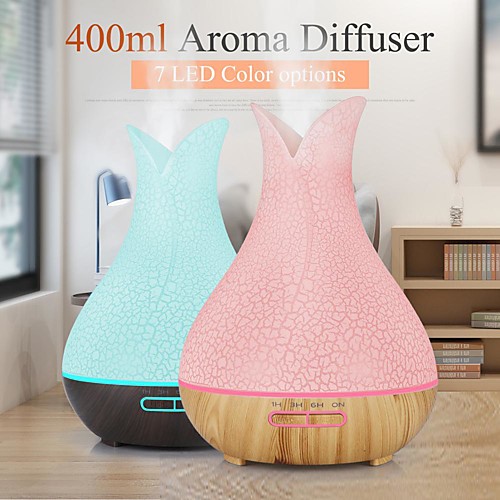 

400ml Ultrasonic Electric Air Humidifier Colorful Vase Aroma Oil Diffuser Wood Grain 7 colors LED Lights cool mist maker
