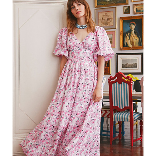 

Women's Swing Dress Maxi long Dress - Short Sleeves Floral Summer Work 2020 Blushing Pink S M L XL