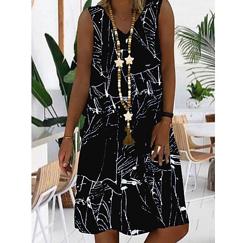

Women's A Line Dress Knee Length Dress Blue Black Red Sleeveless Geometric Summer V Neck Hot Casual 2021 S M L XL XXL 3XL