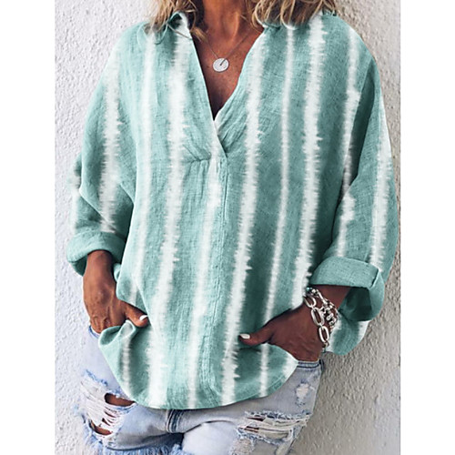 

Women's Striped Print T-shirt Daily V Neck Light Blue