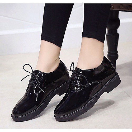 

Women's Oxfords Spring & Summer Low Heel Round Toe Daily Solid Colored PU Black