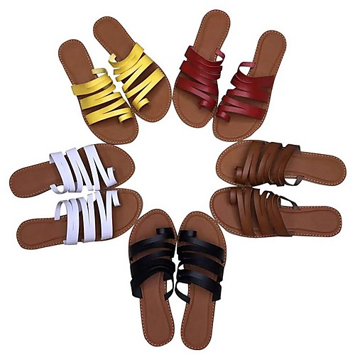 

Women's Sandals Flat Sandal Summer Flat Heel Open Toe Daily PU White / Black / Yellow