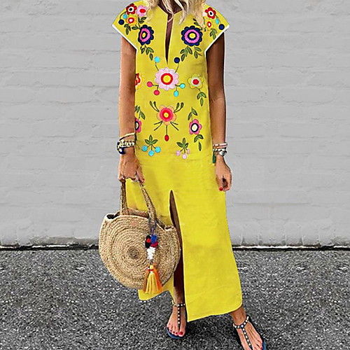 

Women's Maxi Shift Dress - Short Sleeves Geometric Summer V Neck Work 2020 White Black Yellow Light Blue S M L XL XXL XXXL XXXXL XXXXXL
