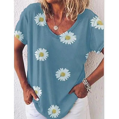 

Women's Floral Sun Flower T-shirt Daily V Neck Yellow / Khaki / Gray / Light Blue
