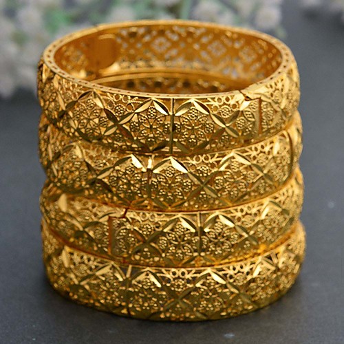 

4pcs Women's Bracelet Bangles Classic Wedding Birthday Vintage Theme Classic Trendy Ethnic Fashion Africa 24K Gold Plated Bracelet Jewelry Gold For Christmas Wedding Party Evening Gift Festival