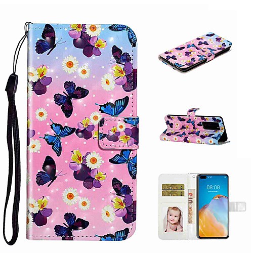 

Case For Huawei P40 / Huawei P40 Pro / Huawei P40 Lite Wallet / Card Holder / with Stand Full Body Cases Butterfly Flower PU Leather / TPU for Huawei PSMART 2019 / Honor 10 Lite