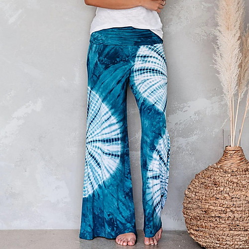 

Women's Basic Loose Wide Leg Pants - Tie Dye Blue S / M / L