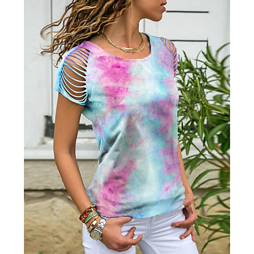 

Women's Plus Size T shirt Tie Dye Round Neck Tops Blue Purple Blushing Pink