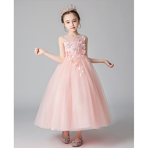 

Ball Gown Ankle Length Wedding / Party Flower Girl Dresses - Tulle Sleeveless Jewel Neck with Bow(s) / Appliques