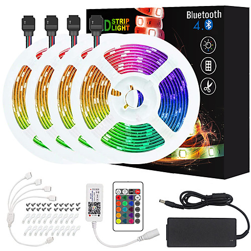 

ZDM 4x5M Light Sets RGB Strip Lights 600 LEDs 5050 SMD 10mm 1 24Keys Remote Controller 1x 1 To 4 Cable Connector 1Set Mounting Bracket 1 set RGB Christmas New Year's APP Control Cuttable Party 12 V