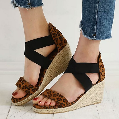 

Women's Sandals Wedge Sandals Summer Wedge Heel Open Toe Daily Animal Patterned PU Brown / Beige