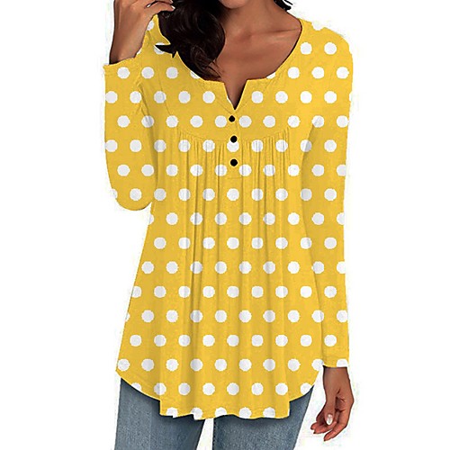 

Women's Blouse Shirt Polka Dot Long Sleeve V Neck Tops Red Yellow Green