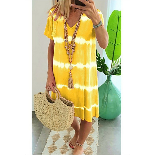 

Women's Shift Dress Knee Length Dress - Short Sleeves Print Summer V Neck Casual Mumu 2020 Blue Red Yellow Orange Green S M L XL XXL XXXL XXXXL XXXXXL