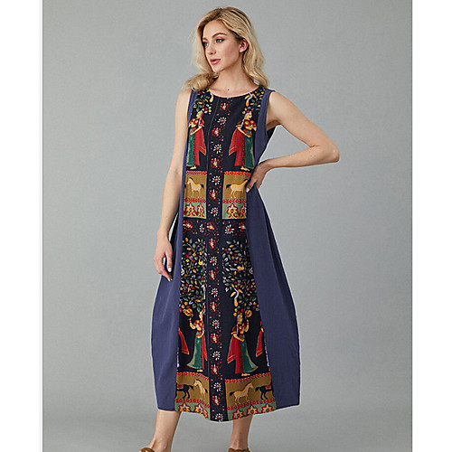 

Women's Shift Dress Midi Dress - Sleeveless Geometric Summer Casual 2020 Red Navy Blue Beige M L XL XXL XXXL XXXXL XXXXXL