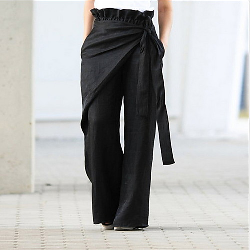 

Women's Basic Wide Leg Pants Solid Colored Black