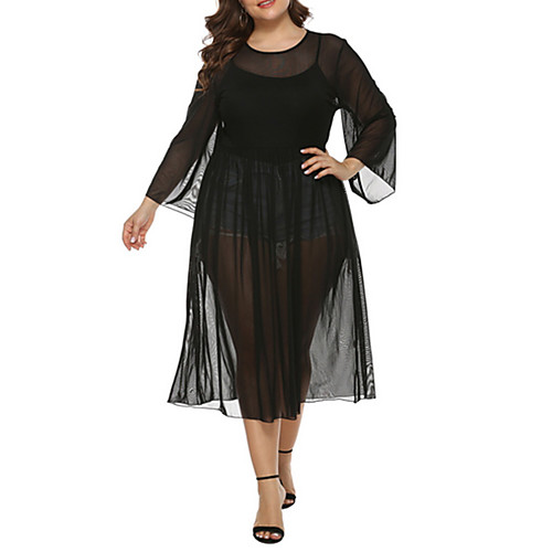 

Women's Sundress Dress - Long Sleeve Solid Color Summer Sexy Loose 2020 Black XL XXL XXXL XXXXL