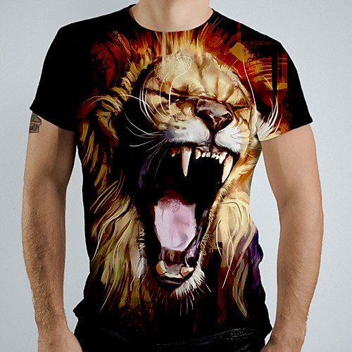 

Men's T shirt Graphic Animal Short Sleeve Daily Tops Basic Elegant Brown