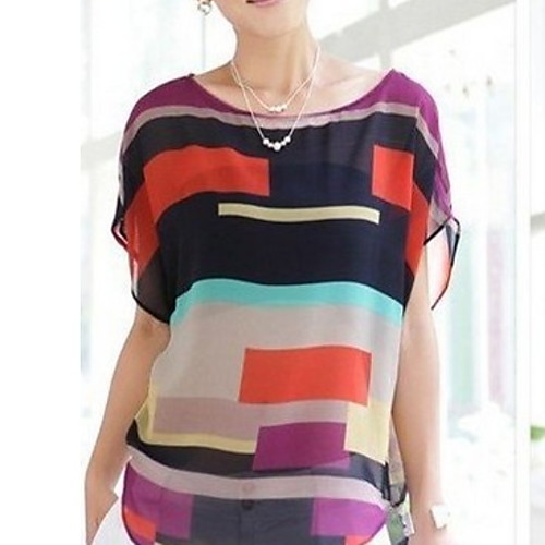 

Women's Striped Color Block T-shirt Daily Weekend Rainbow