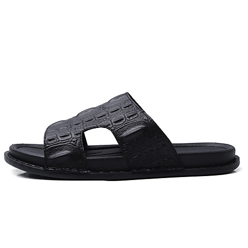 

Men's Summer Daily Slippers & Flip-Flops Walking Shoes Leather Breathable Wear Proof Black
