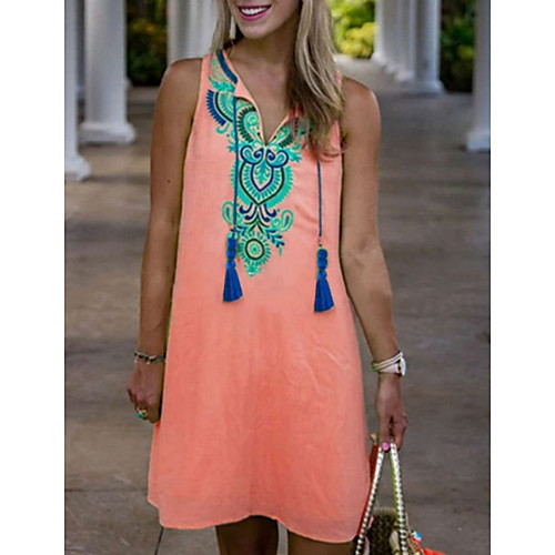 

Women's Mini Shift Dress - Sleeveless Print Summer V Neck Casual 2020 White Red Green Gray S M L XL XXL