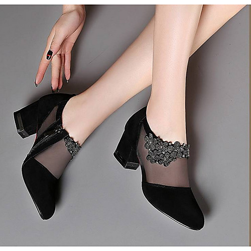 

Women's Heels Summer Chunky Heel Pointed Toe Daily Mesh Black