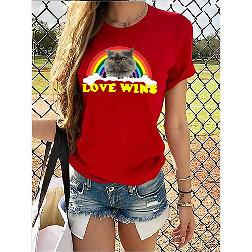 

Women's Rainbow Graphic Pride Day Print T-shirt Basic Casual / Daily Red