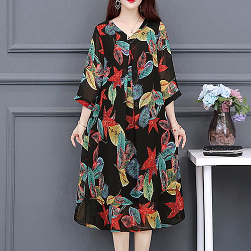 

Women's Shift Dress - Short Sleeves Geometric Summer V Neck Casual 2020 Black L XL XXL XXXL XXXXL
