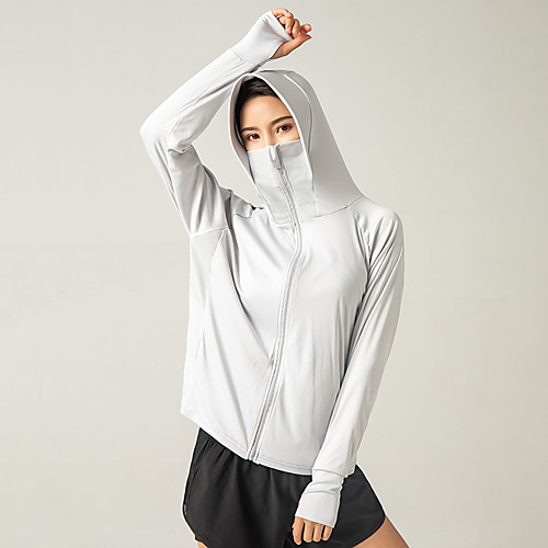 

INFLACHI Women's Long Sleeve Running Track Jacket Hoodie with Mask Outerwear Jacket Athleisure Wear Mesh Moisture Wicking Breathable Soft Fitness Running Active Training Jogging Sportswear Solid