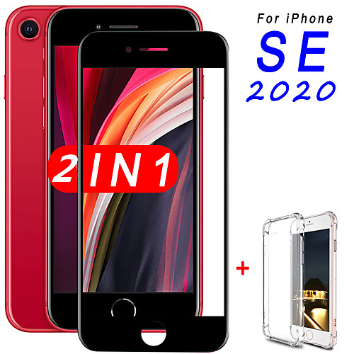 

2-in-1 Glass Case For iPhone SE 2020 Screen Protector Tempered Glass for Apple iPhone SE (2020) Camera Protector Glass