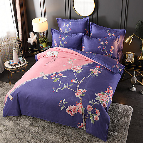 

4 Pieces Duvet Cover Set Elegant Floral Pattern Brushed Comfortable Beddings