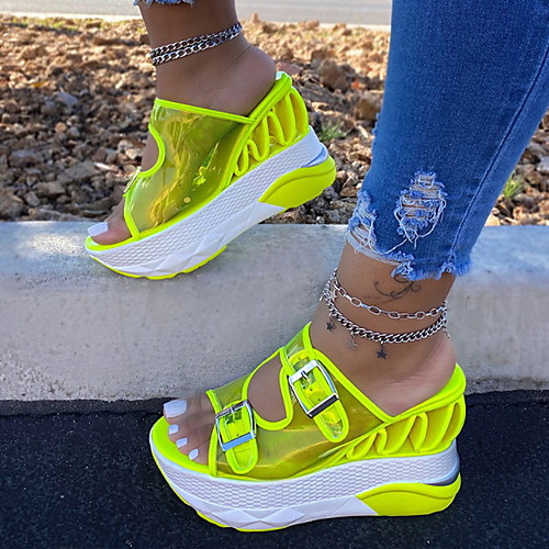 

Women's Sandals Summer Wedge Heel Open Toe Daily PU Green