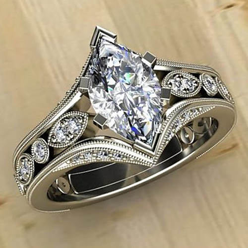 

Women's Ring Belle Ring AAA Cubic Zirconia 1pc White Copper Silver-Plated Irregular Statement Luxury Party Evening Gift Jewelry Geometrical Wearable