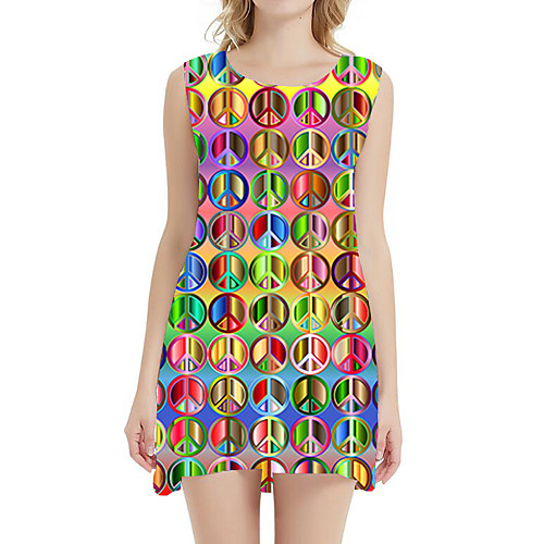 

Women's A Line Dress - Sleeveless Geometric Print Rainbow Patchwork Summer Sexy Street chic Daily Holiday Belt Not Included 2020 Black Red Blushing Pink Green Rainbow S M L XL XXL XXXL
