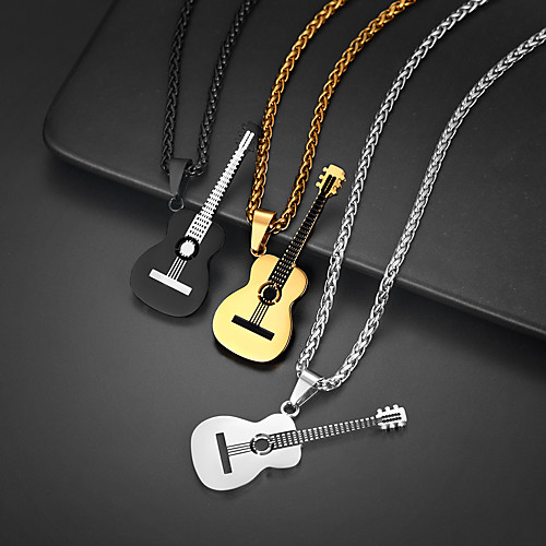 

Pendant Necklace Charm Necklace Guitar Rock Fashion Folk Style Titanium Steel Black Gold Silver 555 cm Necklace Jewelry 1pc For Christmas Halloween Street Birthday Party Festival