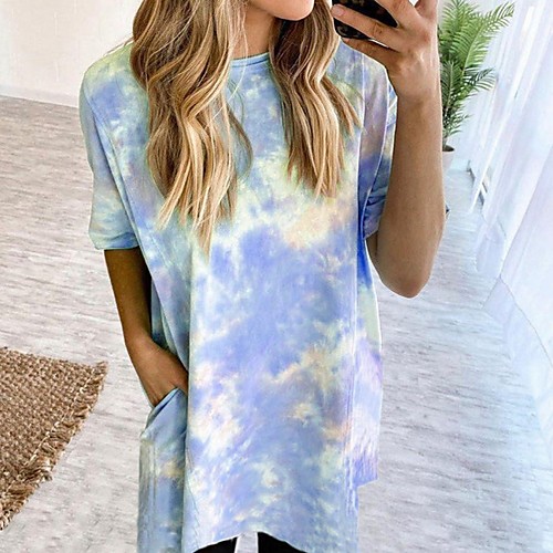 

Women's Color Block Print T-shirt Daily Wine / Blue / Purple / Khaki / Green / Light Blue