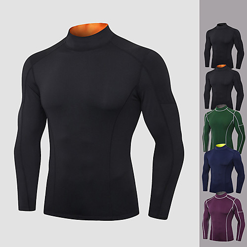 

YUERLIAN Men's Running Shirt Yoga Top Summer Solid Color Black / Orange Purple Green Black Dark Blue Elastane Yoga Fitness Running Tee Tshirt Long Sleeve Sport Activewear Comfort Quick Dry Breathable