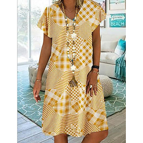 

Women's A-Line Dress Knee Length Dress - Short Sleeves Geometric Summer Elegant 2020 Yellow Gray S M L XL XXL XXXL XXXXL XXXXXL