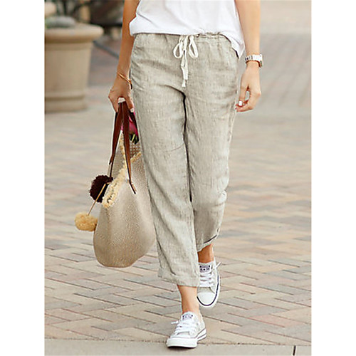 

Women's Basic Loose Chinos Pants - Solid Colored Low Waist Linen Black Blue Green S / M / L