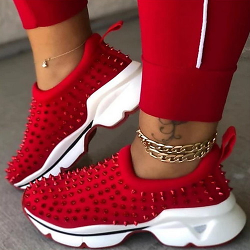 

Women's Trainers / Athletic Shoes Spring / Summer Flat Heel Round Toe Daily Canvas Black / Red