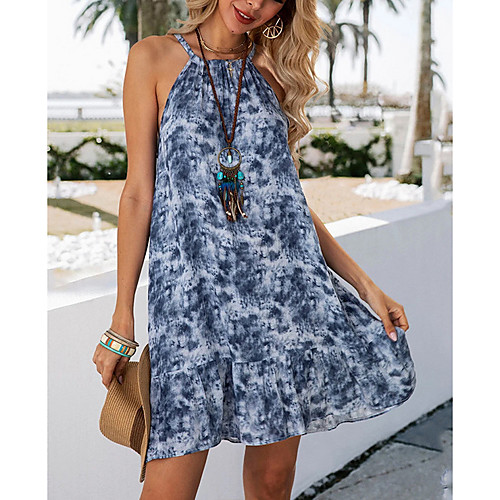 

Women's A-Line Dress Knee Length Dress - Sleeveless Tie Dye Summer Casual Chinoiserie 2020 Blue S M L XL XXL XXXL